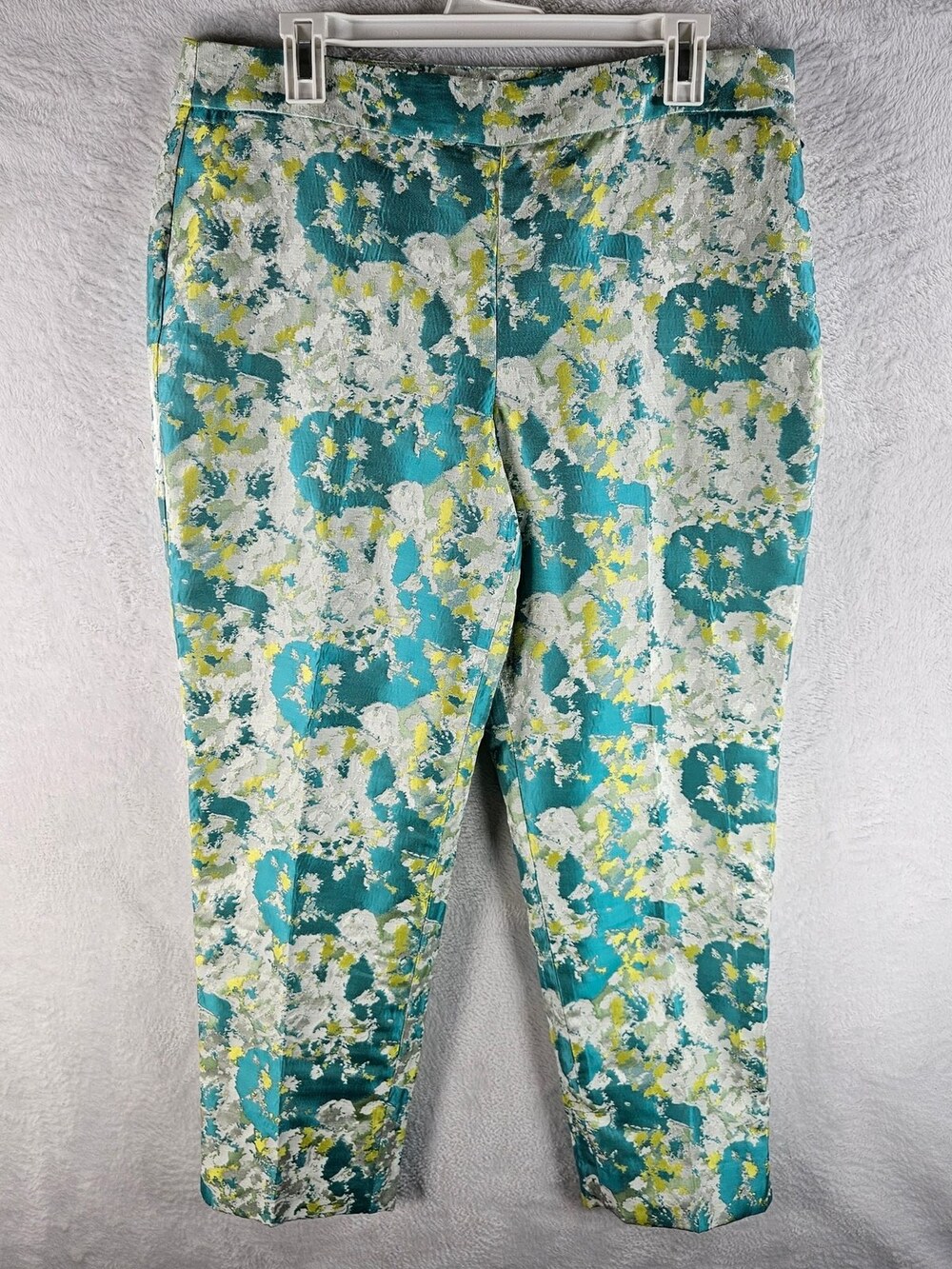 Talbots Heritage Cropped Ankle Pants Teal Floral Jacquard Women's Size 12